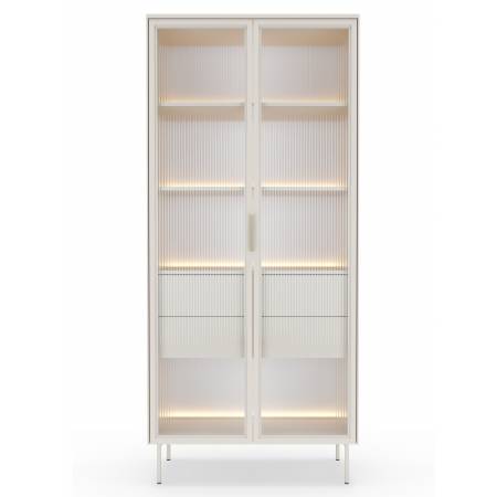 Witryna wysoka 90 cm kaszmir + LED 2-drzwiowa z szufladami LIMA